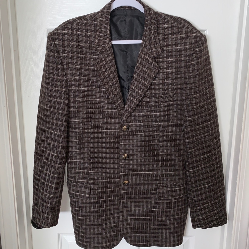 Hugo Boss brown plaid tweed jacket